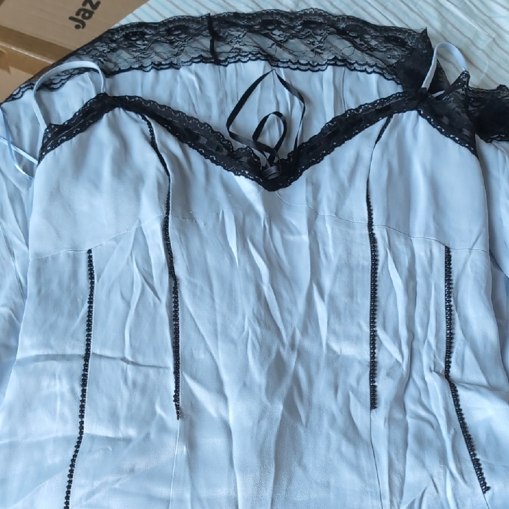 Anthropologie Blue and Black Lace Top